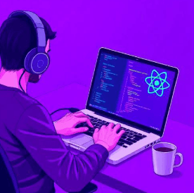 Developer coding on laptop