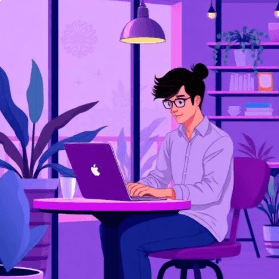 Freelancer working remotely at cafe